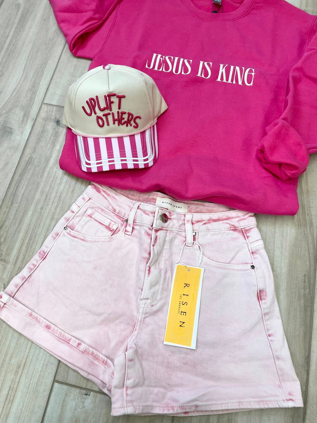 Jesus Is King, Hot Pink Heavyblend Sweatshirt - Embroidered