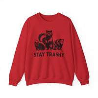 Stay Trashy, Skunk Raccoon Possum – Gildan Heavy Blend | Trendy Women’s and Men's Soft Sweatshirt. Direct to Garment. Printed & Shipped in the USA. Unisex Sizes.