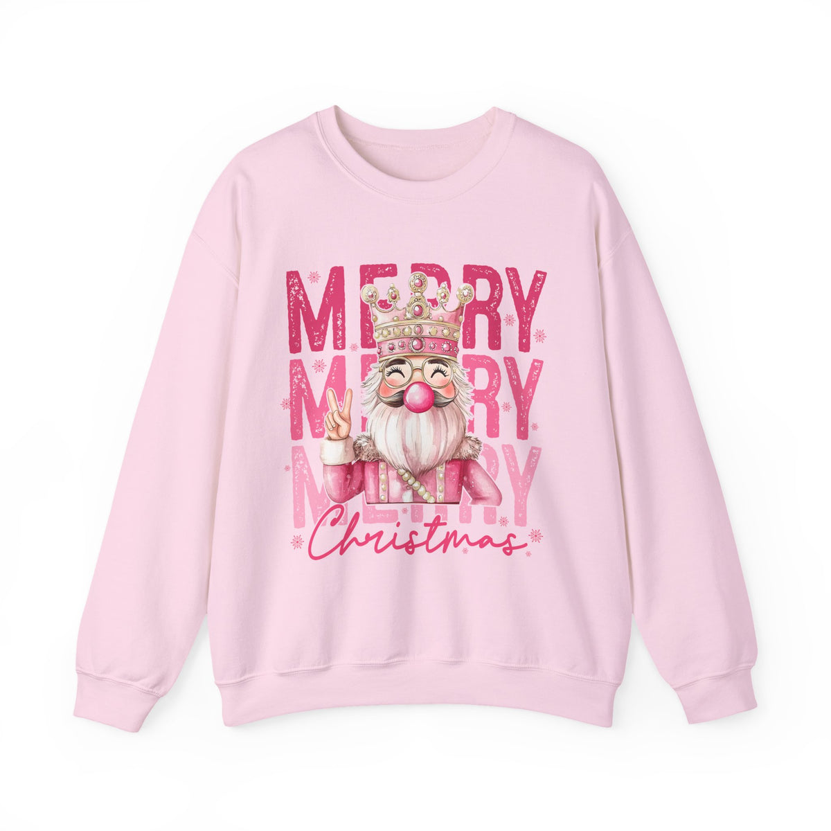Merry Christmas - Cute Pink Bubblegum Nutcracker – Gildan Heavy Blend | Trendy Women’s Soft Sweatshirt. Direct to Garment. Printed & Shipped in the USA. Unisex Sizes.