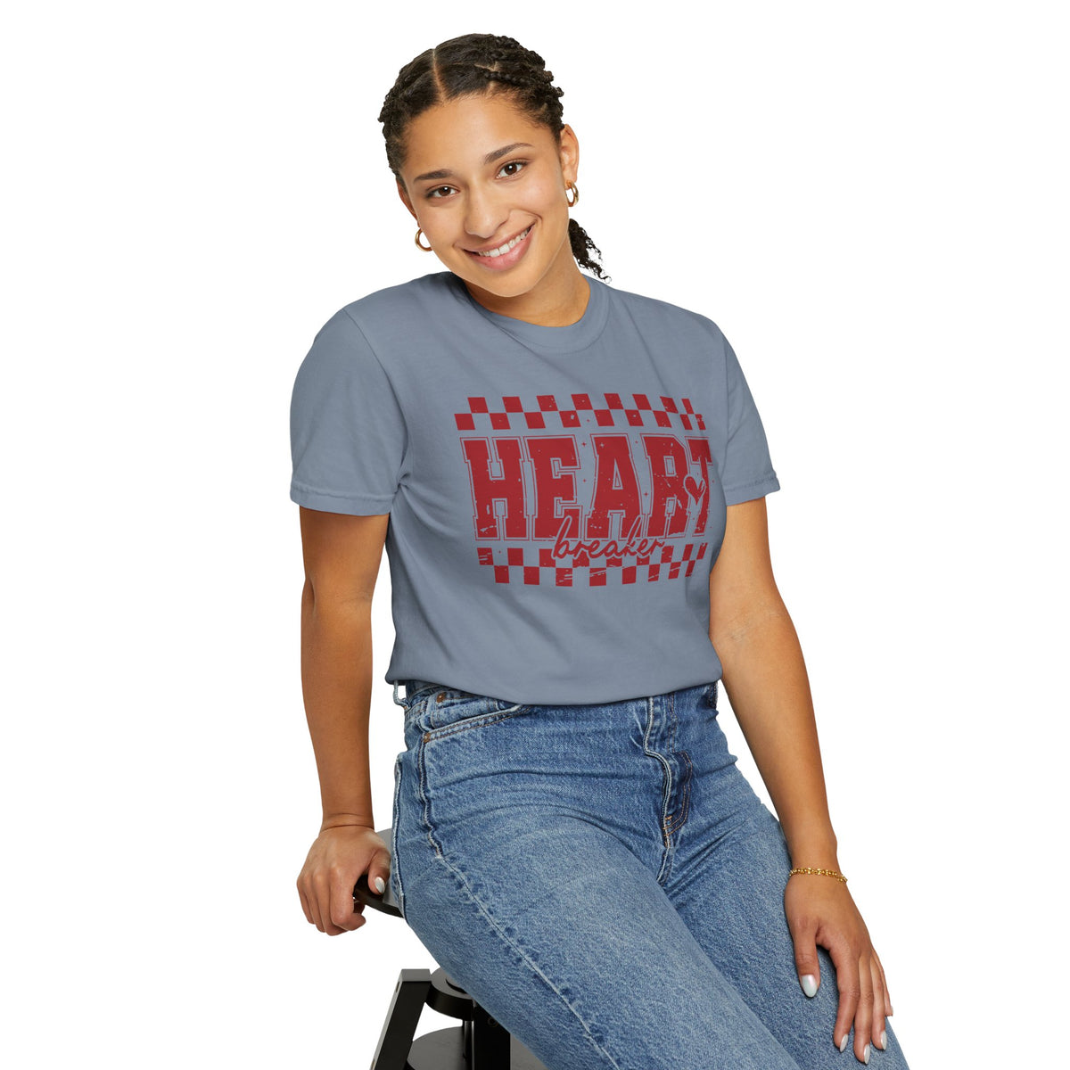 Heart Breaker, Red Checkered Distressed - Comfort Colors | Trendy Women's T-Shirt. Direct to Garment. Printed & Shipped in the USA. Unisex Sizes.