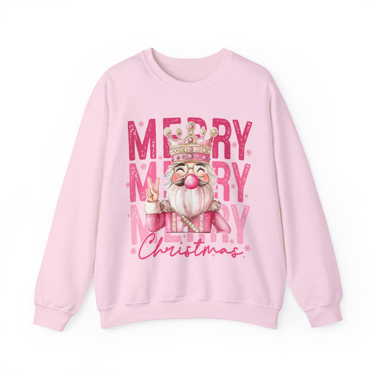 Merry Christmas - Cute Pink Bubblegum Nutcracker – Gildan Heavy Blend | Trendy Women’s Soft Sweatshirt. Direct to Garment. Printed & Shipped in the USA. Unisex Sizes.