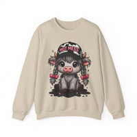 Cute Highland Cow 'Hot Mess' In Braids – Gildan Heavy Blend | Trendy Women’s Soft Sweatshirt. Direct to Garment. Printed & Shipped in the USA. Unisex Sizes.