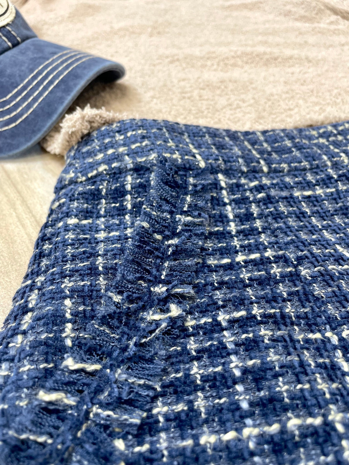 Navy Tweed Shorts with Pockets