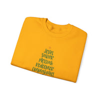 Jesus Names Christmas Tree – Gildan Heavy Blend | Trendy Women’s Soft Sweatshirt. Direct to Garment. Printed & Shipped in the USA. Unisex Sizes.