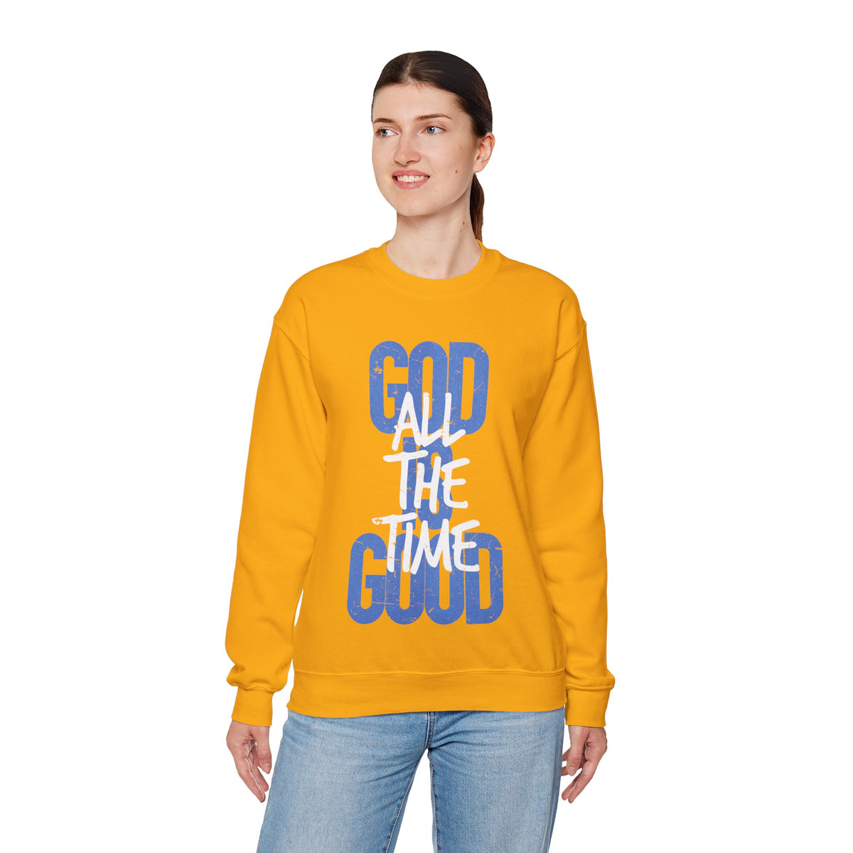 God is Good All The Time – Gildan Heavy Blend | Trendy Women’s and Women's Soft Sweatshirt. Direct to Garment. Printed & Shipped in the USA. Unisex Sizes.