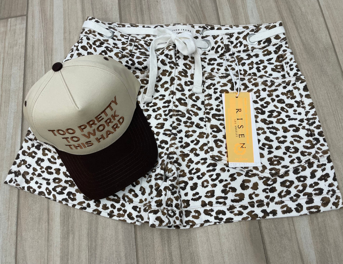 Embroidered (Brown) Too Pretty To Work This Hard Snapback Hat