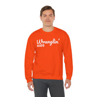 Wranglin' Kids Funny Mom Dad – Gildan Heavy Blend | Trendy Women’s and Men's Soft Sweatshirt. Direct to Garment. Printed & Shipped in the USA. Unisex Sizes.