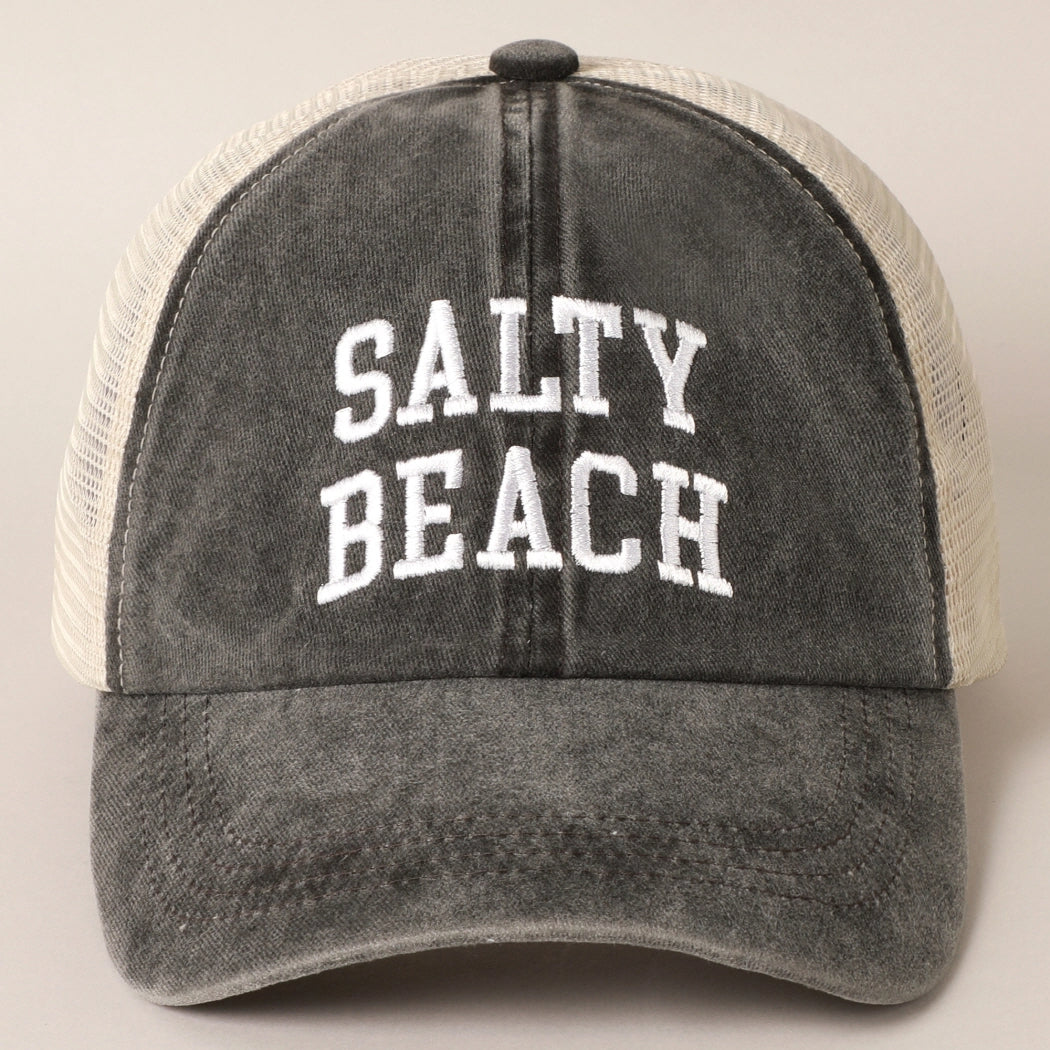 Salty Beach (Charcoal) Embroidered Mesh-Back Hat
