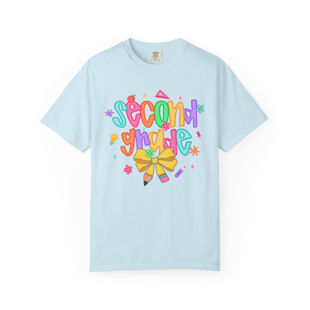 Coquette Second Grade Pencil Bow - Comfort Colors | Trendy Women's T-Shirt. Direct to Garment. Printed & Shipped in the USA. Unisex Sizes.