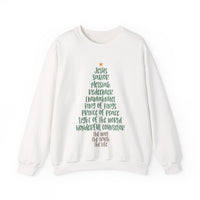 Jesus Names Christmas Tree – Gildan Heavy Blend | Trendy Women’s Soft Sweatshirt. Direct to Garment. Printed & Shipped in the USA. Unisex Sizes.