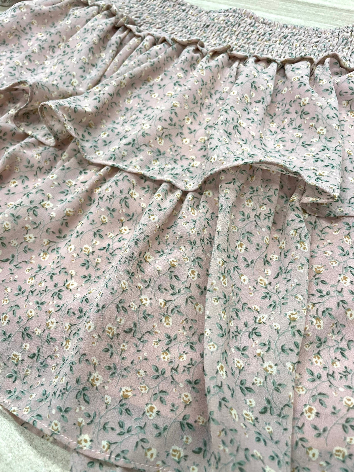 Pink Floral Smocked Waist Tiered Skirt