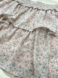 Pink Floral Smocked Waist Tiered Skirt