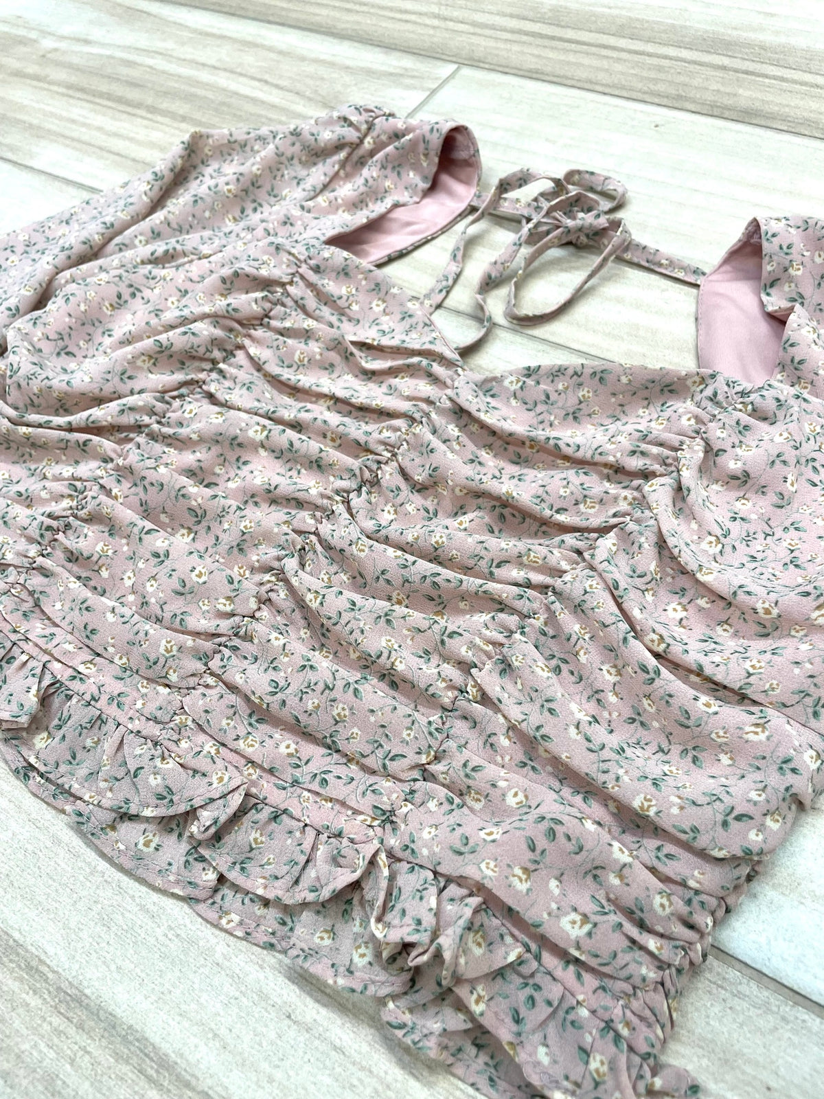 Pink Floral 3/4 Sleeve Tied-Front Top