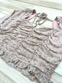 Pink Floral 3/4 Sleeve Tied-Front Top