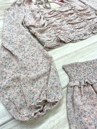 Pink Floral 3/4 Sleeve Tied-Front Top