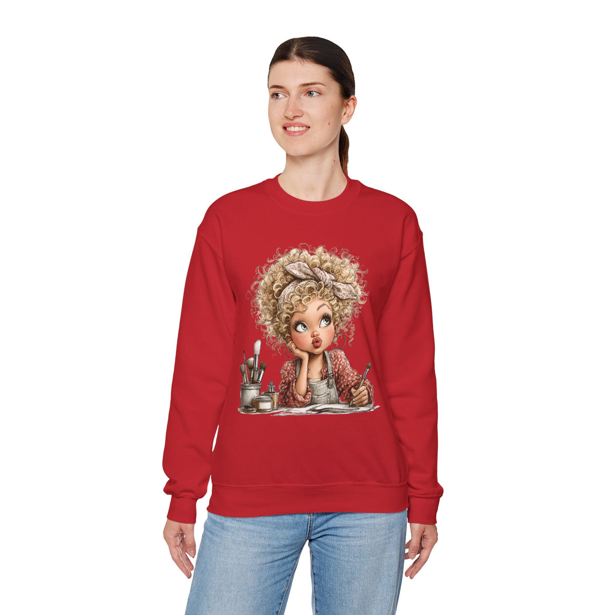 Cute Artist Curly Girl – Gildan Heavy Blend | Trendy Women’s Soft Sweatshirt. Direct to Garment. Printed & Shipped in the USA. Unisex Sizes.