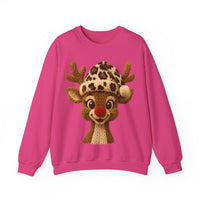 Rudolph Reindeer Leopard Santa Hat Christmas – Gildan Heavy Blend | Trendy Women’s Soft Sweatshirt. Direct to Garment. Printed & Shipped in the USA. Unisex Sizes.