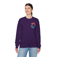 Sun Salt Sand, Beach Sunset - Front & Back Print – Gildan Heavy Blend | Trendy Women’s and Men's Soft Sweatshirt. Direct to Garment. Printed & Shipped in the USA. Unisex Sizes.