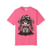 Cute Highland Cow 'Hot Mess' In Braids  - Comfort Colors | Trendy Women's T-Shirt. Direct to Garment. Printed & Shipped in the USA. Unisex Sizes.