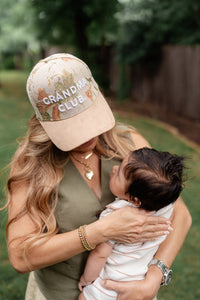Embroidered Floral "Grandma Club" Ribbed Snapback Hat