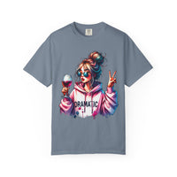 Dramatic Girl With Wine Messy Bun Peace Sign  - Comfort Colors | Trendy Women's T-Shirt. Direct to Garment. Printed & Shipped in the USA. Unisex Sizes.