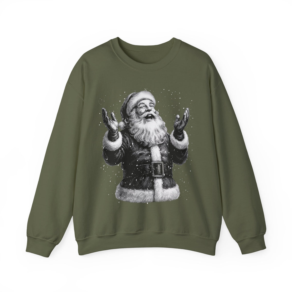 Joyful Santa - Black and White Vintage – Gildan Heavy Blend | Trendy Women’s and Men's Soft Sweatshirt. Direct to Garment. Printed & Shipped in the USA. Unisex Sizes.