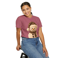 Cute Leopard Faux Knit Snowman Winter - Comfort Colors | Trendy Women's T-Shirt. Direct to Garment. Printed & Shipped in the USA. Unisex Sizes.