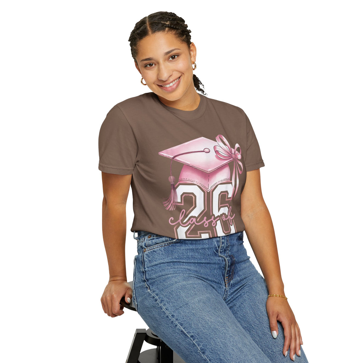 Pink Coquette, Class of 2026 Graduation Cap - Comfort Colors | Trendy Women's T-Shirt. Direct to Garment. Printed & Shipped in the USA. Unisex Sizes.