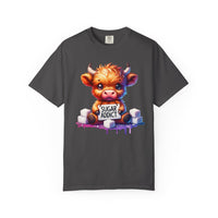 Sugar Addict Highland Cow - Comfort Colors | Trendy Women's T-Shirt. Direct to Garment. Printed & Shipped in the USA. Unisex Sizes.