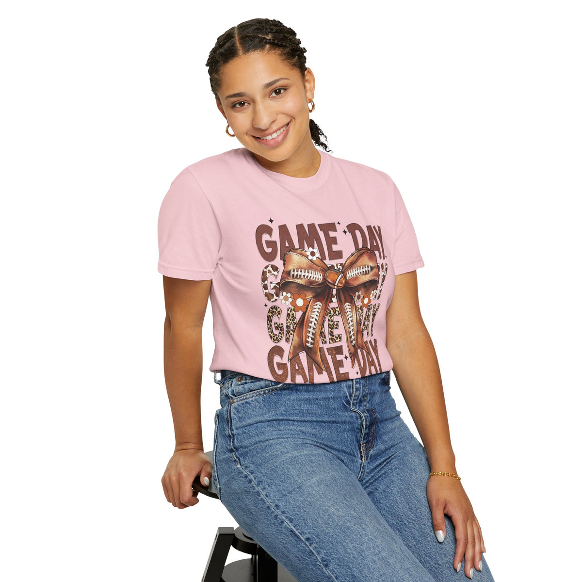 Game Day - Football Bow - Comfort Colors | Trendy Women's T-Shirt. Direct to Garment. Printed & Shipped in the USA. Unisex Sizes.