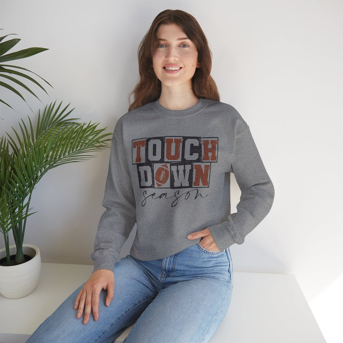 Touchdown Season - Distressed – Gildan Heavy Blend | Trendy Men's and Women’s Soft Sweatshirt. Direct to Garment. Printed & Shipped in the USA. Unisex Sizes.