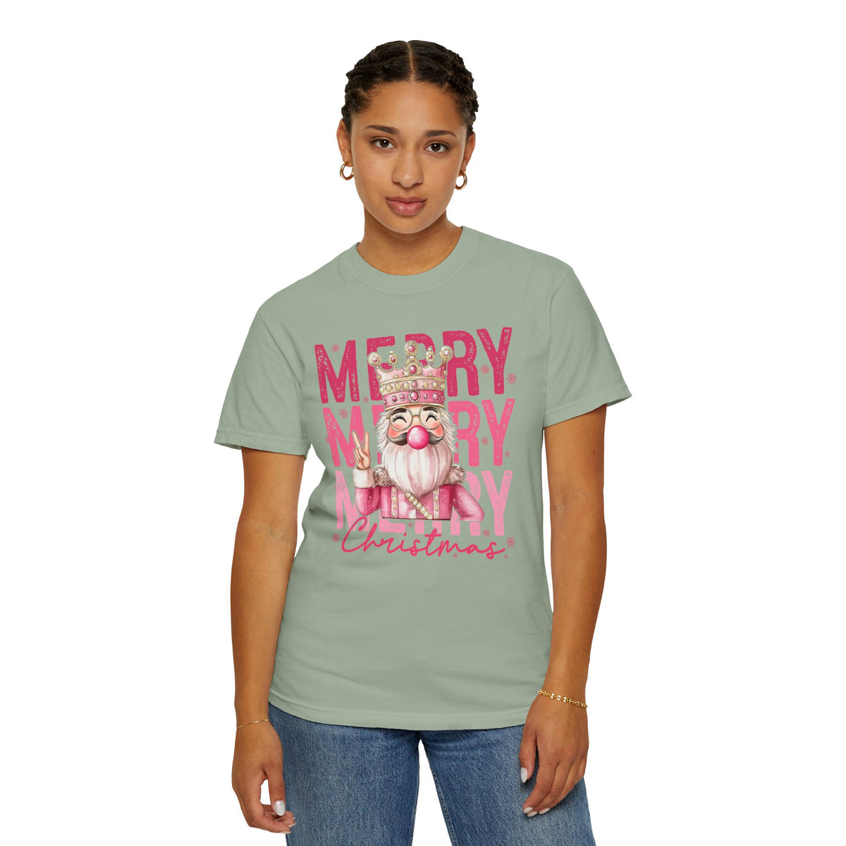 Merry Christmas — Cute Pink Bubblegum Nutcracker  - Comfort Colors | Trendy Women's T-Shirt. Direct to Garment. Printed & Shipped in the USA. Unisex Sizes.