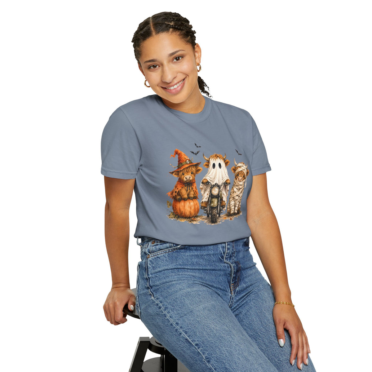 Highland Cows Halloween Costumes - Comfort Colors | Trendy Women's T-Shirt. Direct to Garment. Printed & Shipped in the USA. Unisex Sizes.
