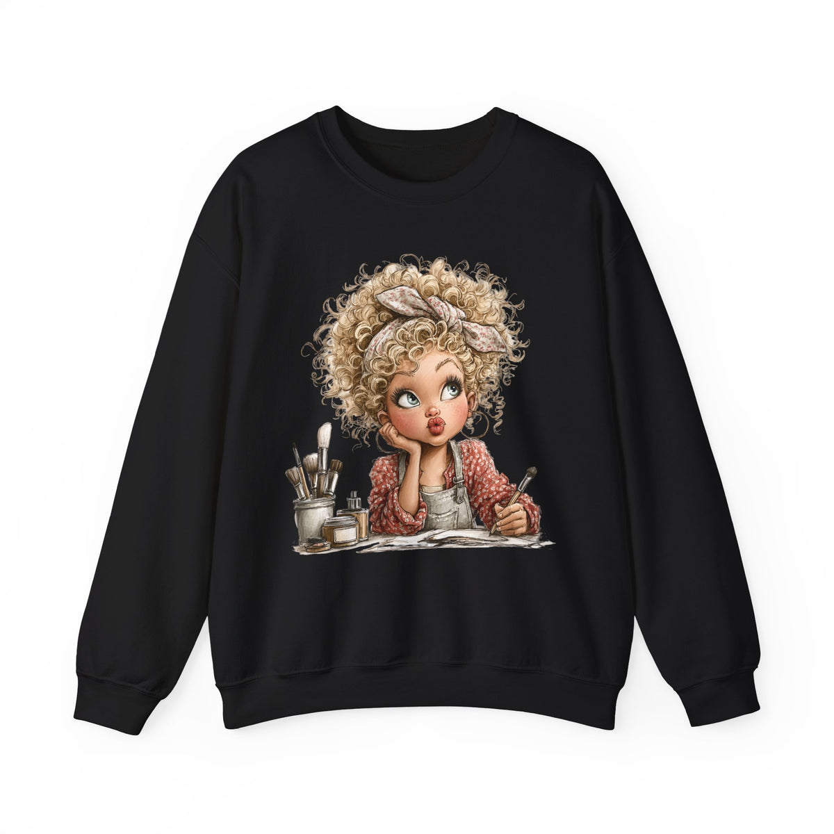 Cute Artist Curly Girl – Gildan Heavy Blend | Trendy Women’s Soft Sweatshirt. Direct to Garment. Printed & Shipped in the USA. Unisex Sizes.