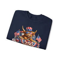 Patriotic Highland, America's 250th Birthday – Gildan Heavy Blend | Trendy Women’s and Men's Soft Sweatshirt. Direct to Garment. Printed & Shipped in the USA. Unisex Sizes.
