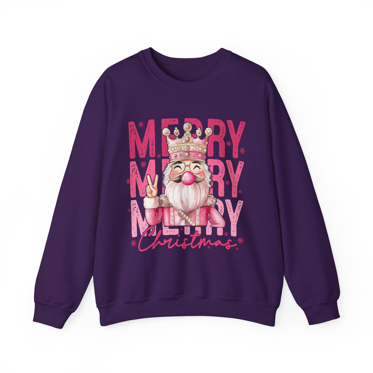 Merry Christmas - Cute Pink Bubblegum Nutcracker – Gildan Heavy Blend | Trendy Women’s Soft Sweatshirt. Direct to Garment. Printed & Shipped in the USA. Unisex Sizes.