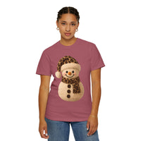 Cute Leopard Faux Knit Snowman Winter - Comfort Colors | Trendy Women's T-Shirt. Direct to Garment. Printed & Shipped in the USA. Unisex Sizes.