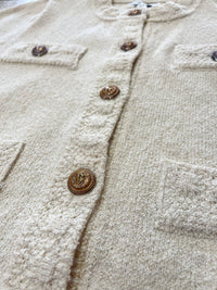 Puff Sleeve Beige Button Up Sweater Jacket
