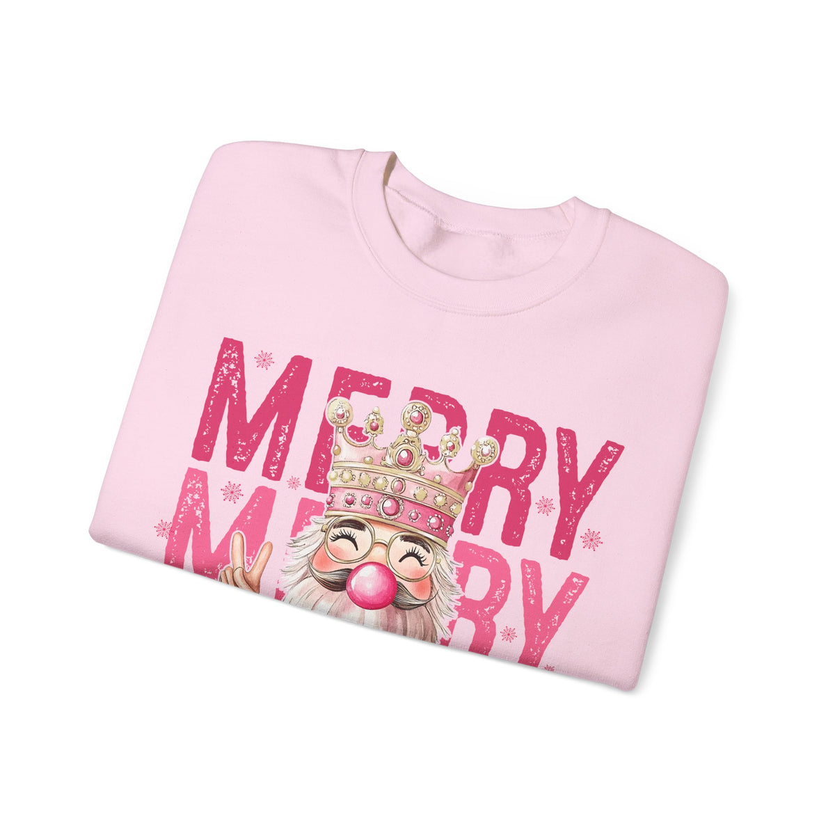 Merry Christmas - Cute Pink Bubblegum Nutcracker – Gildan Heavy Blend | Trendy Women’s Soft Sweatshirt. Direct to Garment. Printed & Shipped in the USA. Unisex Sizes.