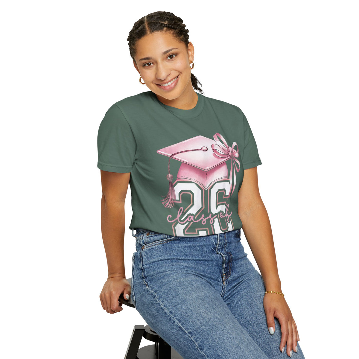 Pink Coquette, Class of 2026 Graduation Cap - Comfort Colors | Trendy Women's T-Shirt. Direct to Garment. Printed & Shipped in the USA. Unisex Sizes.