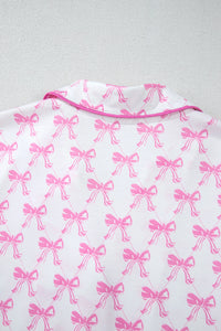 Millie Pink and White Bow Ruffled Shorts 2pc Pajama Set