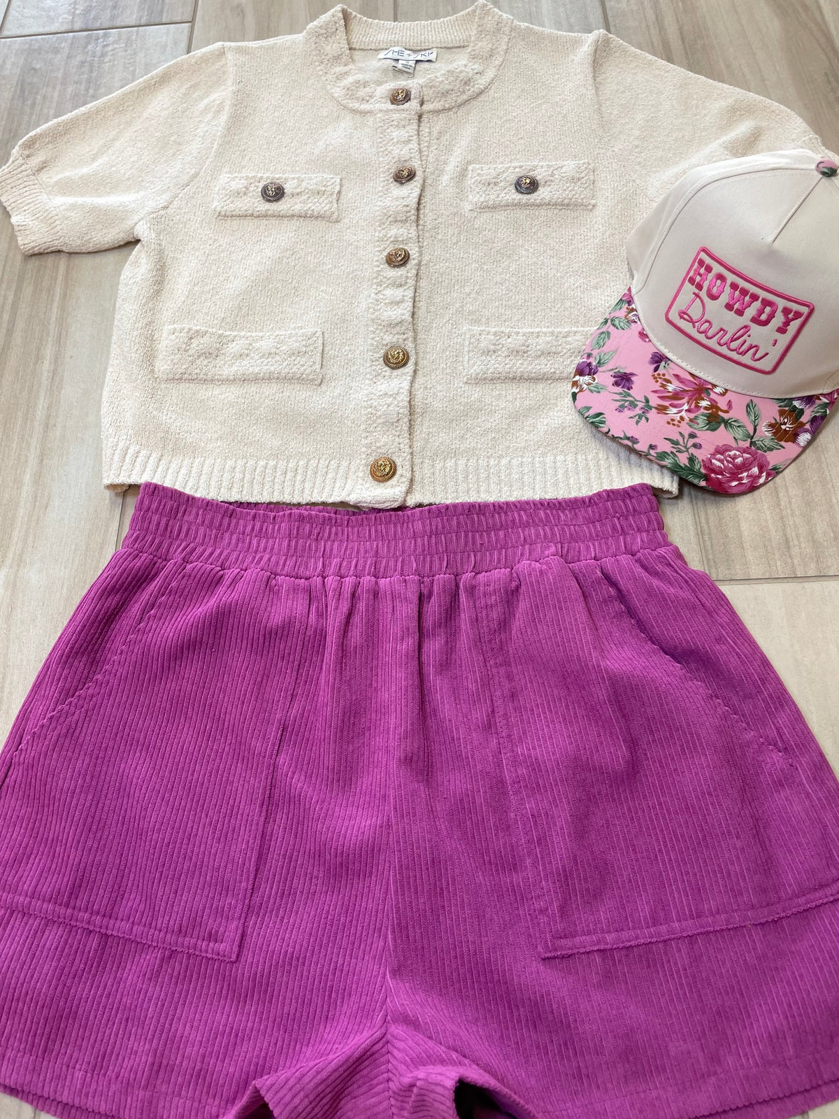 Corduroy (Purple) Shorts with Elastic Waist & Pockets