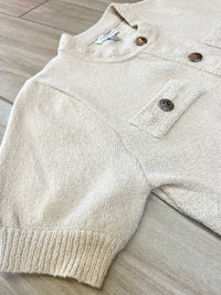 Puff Sleeve Beige Button Up Sweater Jacket