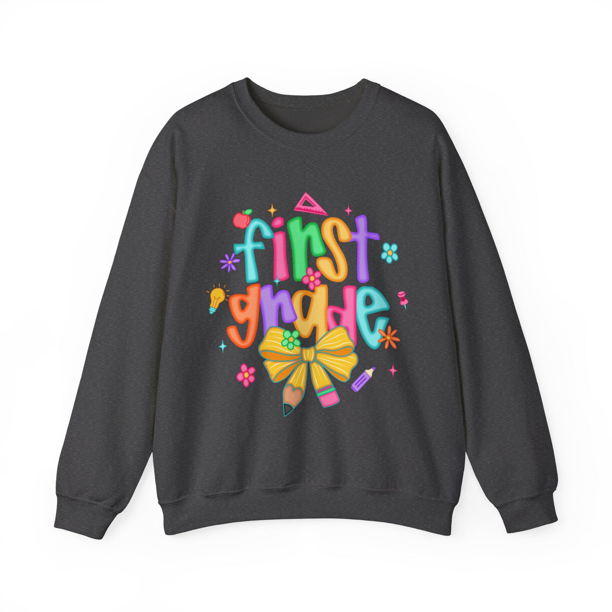 Coquette First Grade Pencil Bow – Gildan Heavy Blend | Trendy Women’s Soft Sweatshirt. Direct to Garment. Printed & Shipped in the USA. Unisex Sizes.