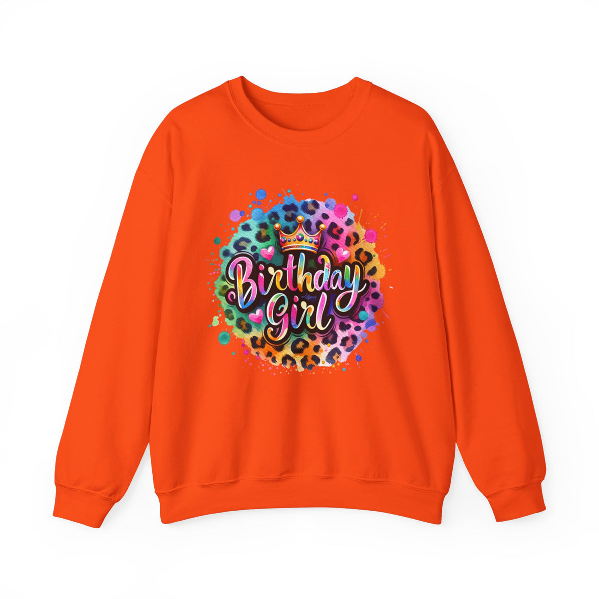 Birthday Girl, Neon Leopard – Gildan Heavy Blend | Trendy Women’s Soft Sweatshirt. Direct to Garment. Printed & Shipped in the USA. Unisex Sizes.