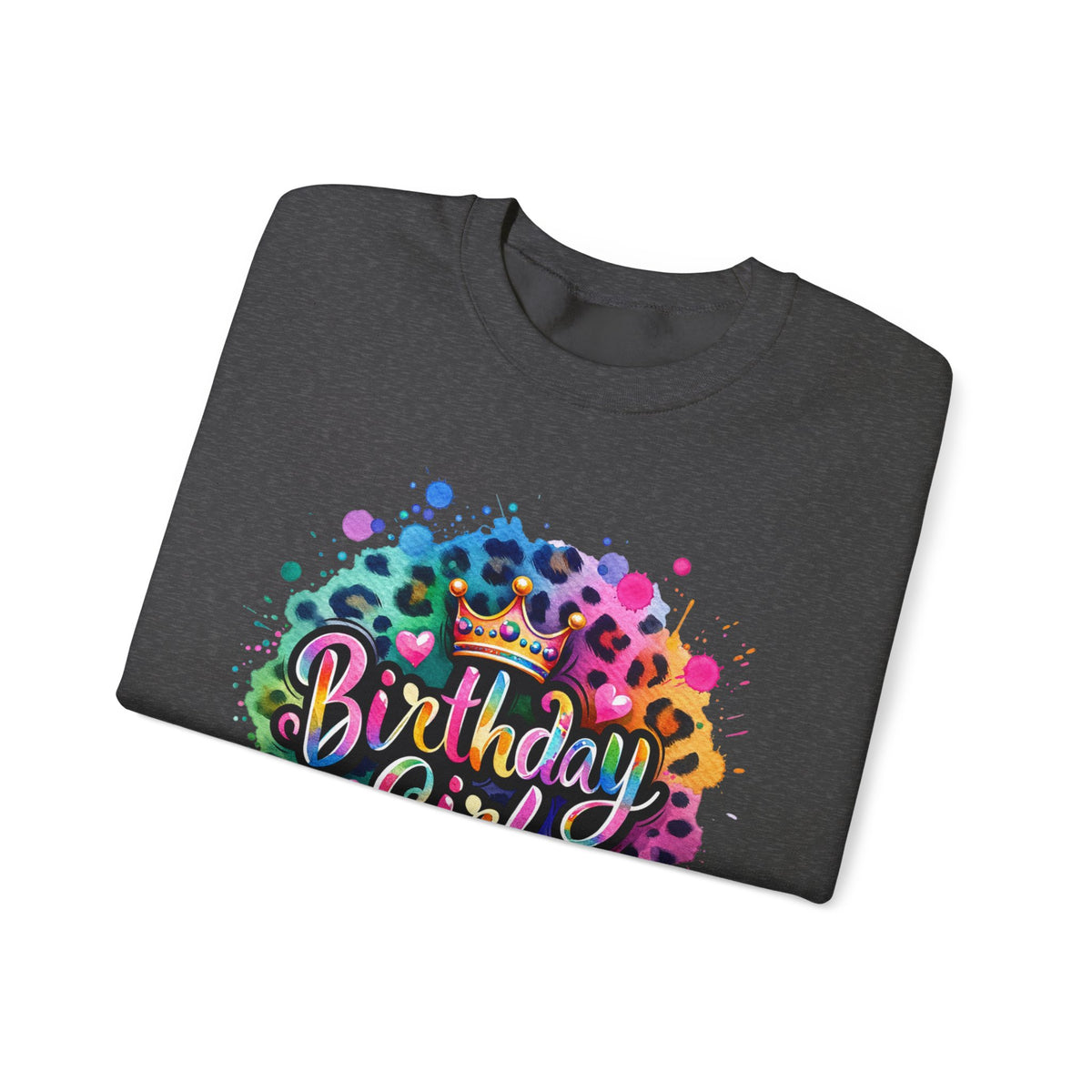 Birthday Girl, Neon Leopard – Gildan Heavy Blend | Trendy Women’s Soft Sweatshirt. Direct to Garment. Printed & Shipped in the USA. Unisex Sizes.