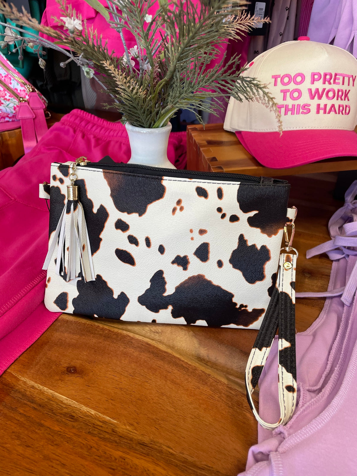 Cow Print Wallet/Handbag with Wrist Strap