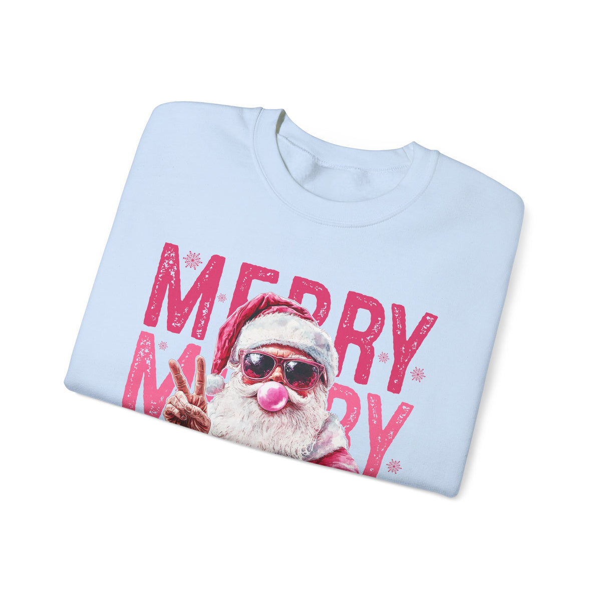 Pink Merry Christmas Bubblegum Santa – Gildan Heavy Blend | Trendy Women’s Soft Sweatshirt. Direct to Garment. Printed & Shipped in the USA. Unisex Sizes.