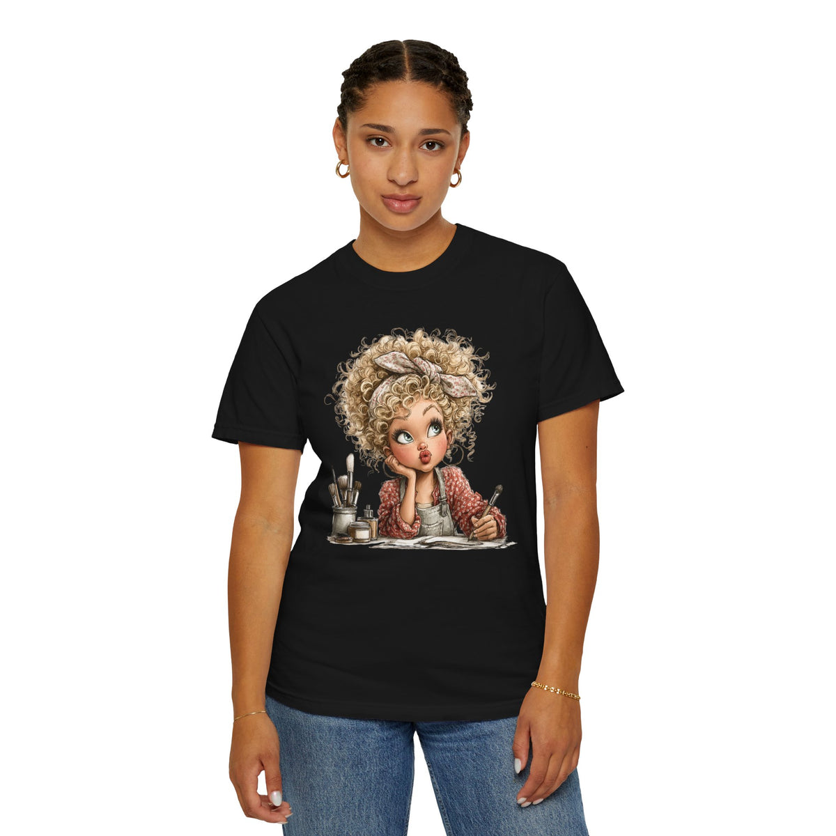 Cute Artist Curly Girl - Comfort Colors | Trendy Women's T-Shirt. Direct to Garment. Printed & Shipped in the USA. Unisex Sizes.