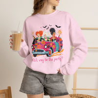 Witch Way to the Party? – Gildan Heavy Blend | Trendy Women’s Soft Sweatshirt. Direct to Garment. Printed & Shipped in the USA. Unisex Sizes.